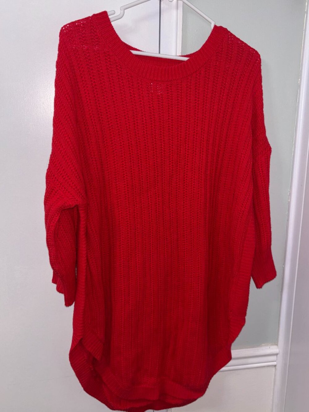 K. Jordan Oversized Red Knitted Sweater Long Sleeve Long Torso